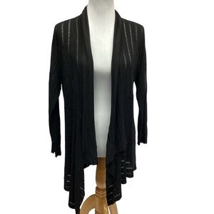 Eileen Fisher Black Textured Stripe Open Cardigan Misses size L